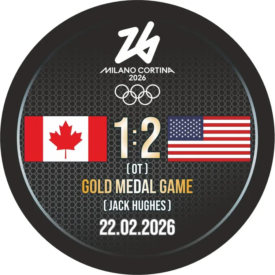 Шайба ОИ 2026 CANADA 1:2 (ОТ) USA JACK HUGHES 1-ст.