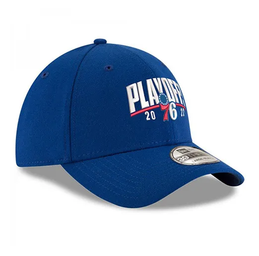 Бейсболка Philadelphia 76ers New Era 2022 NBA Playoffs Arch 39THIRTY Flex Hat - Royal