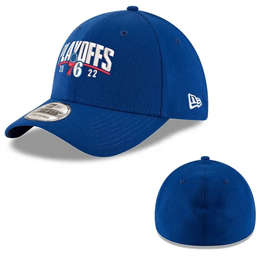 Бейсболка Philadelphia 76ers New Era 2022 NBA Playoffs Arch 39THIRTY Flex Hat - Royal