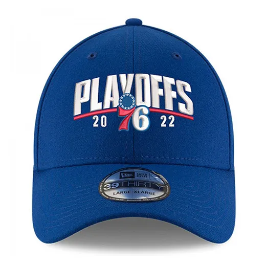 Бейсболка Philadelphia 76ers New Era 2022 NBA Playoffs Arch 39THIRTY Flex Hat - Royal